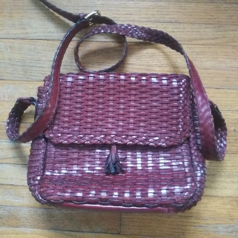 Talbots Genuine Leather Braided Bag Purse Crossbody Adjustable Strap